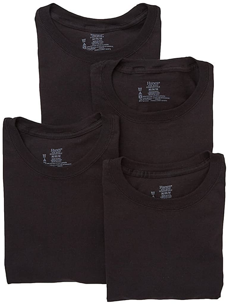 Hanes Platinum Crew T-Shirts - 4 Pack (Y165BK) L/Black