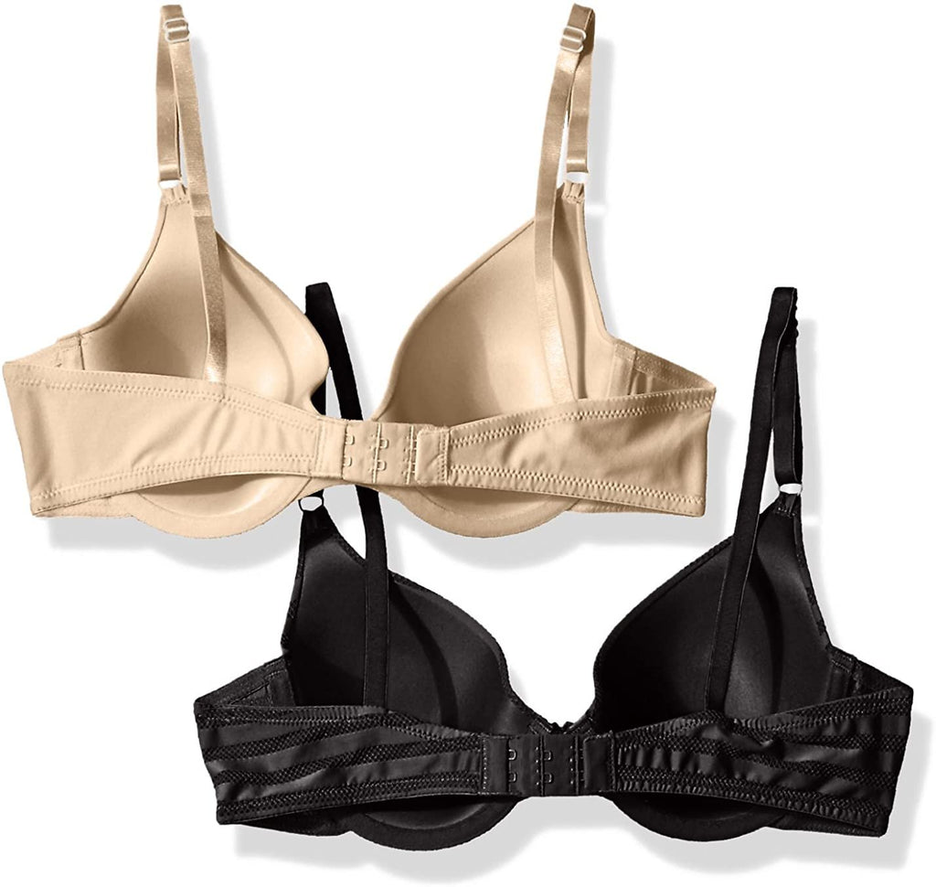 Maidenform Self Expressions Women's One Fab Fit Demi T-Shirt Bra 2-Pack Bra, Body Beige/Black with Body Beige, 38C