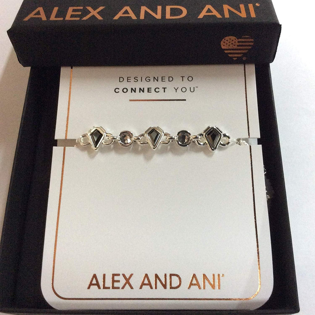 Alex and Ani Crystal and Black Diamond Stretch Bracelet Shiny Silver