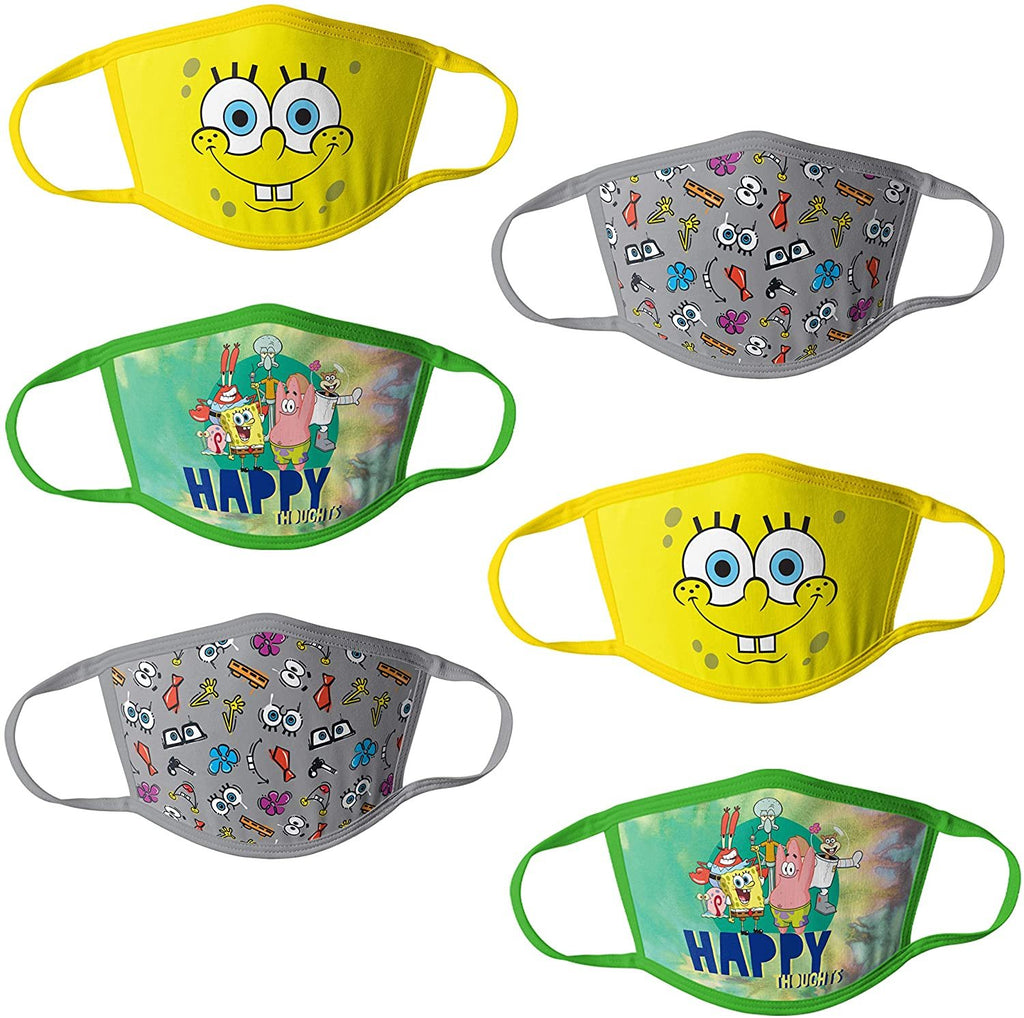 SpongeBob Squarepants Kids' Reusable Mask Multipack, AdultSpongebob6, OSFA