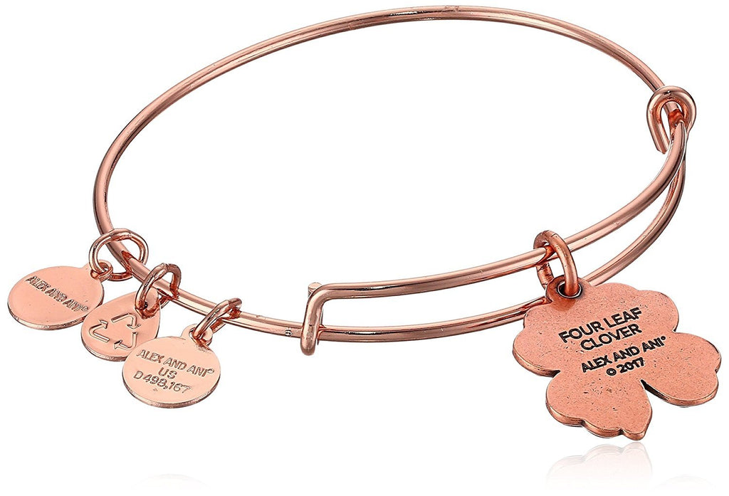 Alex and Ani Women's Four Leaf Clover Rose Gold Charm Bangle Bracelet, Expandable