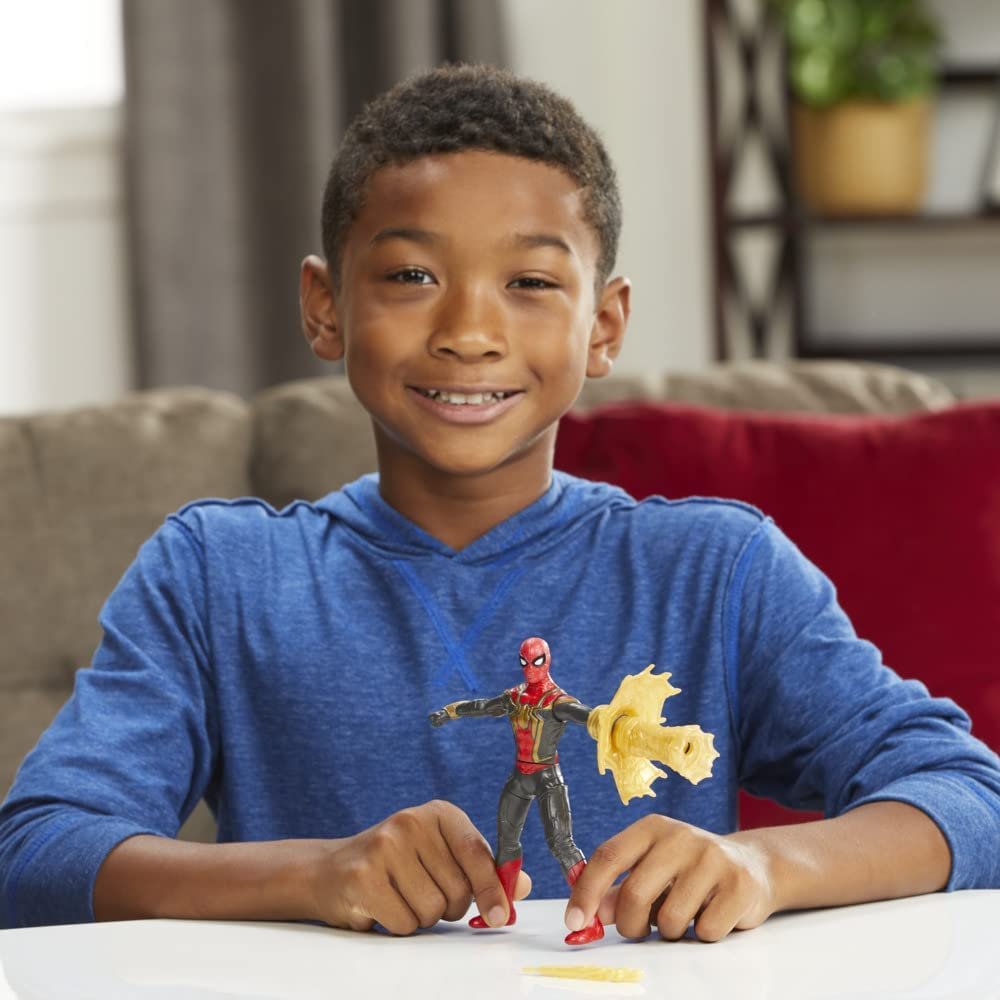 Spider-Man Marvel 6-Inch Deluxe Web Spin Movie-Inspired Action Figure Toy with Weapon Attack Squeeze Legs Feature, Ages 4 and Up