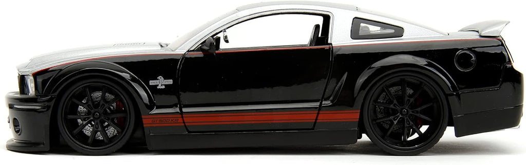 Big Time Muscle 1:24 2008 Ford Shelby GT-500KR Die-Cast Car, Toys for Kids and Adults(Black/Silver)