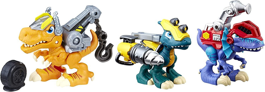 Chomp Squad Playskool Dino Bundle, Dinosaur Toy 3-Pack with Backsplash, Tow Zone and Drill Bite Dinosaur Figures for Kids 3 Years and Up