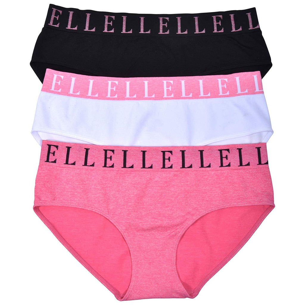 Elle Women's Seamless Hipster Panties - Premium Quality 6-Pack Nylon/Spandex with Printed Waistband