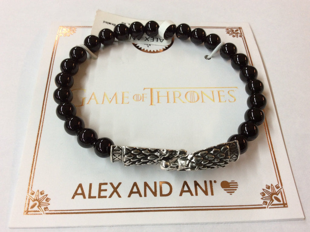 Alex and Ani Mens Game of Thrones, Stark Gemstone Wrap, Onyx Rafaelian Silver One Size