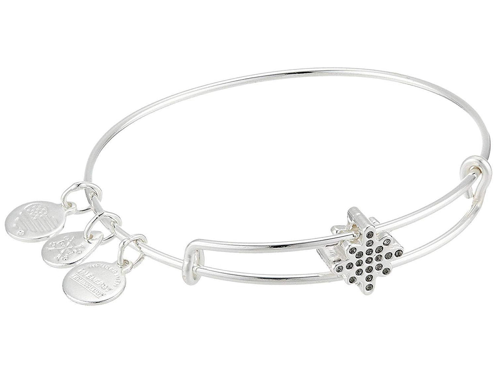 Alex and Ani Pave Star Symbol Bead Bangle Bracelet Shiny Silver One Size