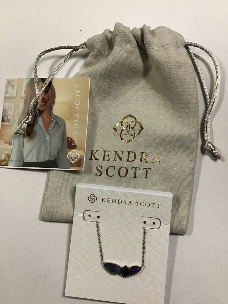 Kendra Scott Ivy Short Pendant Necklace, Vintage Silver Navy Mix