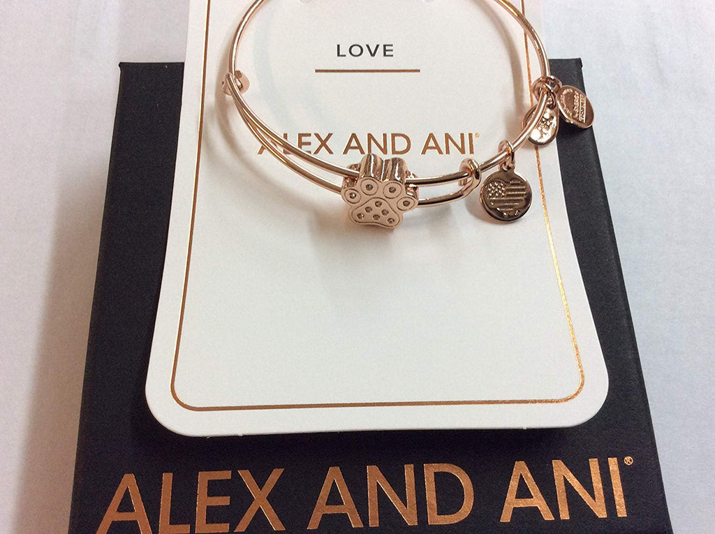 Alex and Ani Pave Paw Print Symbol Bead Bangle Bracelet Shiny Rose Gold One Size