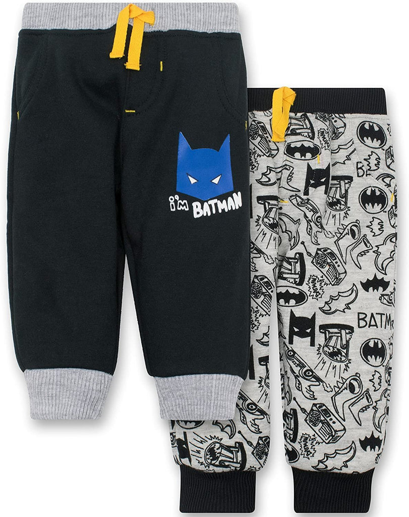 Warner Bros. Batman Baby Boys' 2 Pack Fleece Drawstring Jogger Pants, Black and Grey 6-9 Months