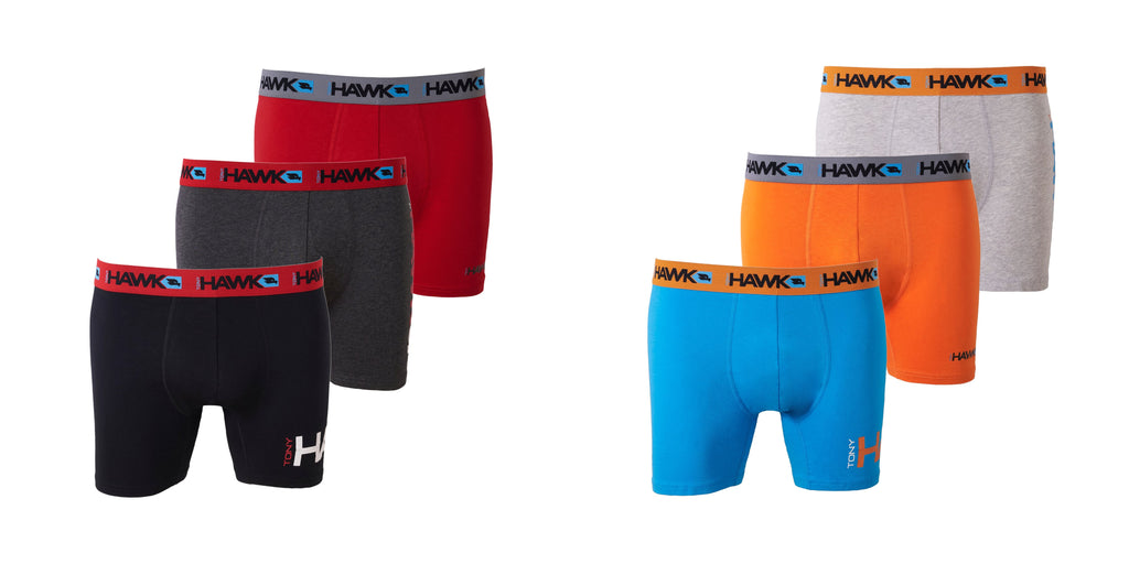 TONY HAWK Mens Athletic Underwear - 6-Pack Cotton Stretch Athletic Boxer Briefs Training Breathable Athletic Fit No Fly