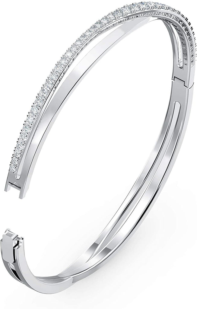 Swarovski Women's Twist Rows Bangle Bracelet, Rhodium Finish, White Sparkling Crystals Bracelet Collection