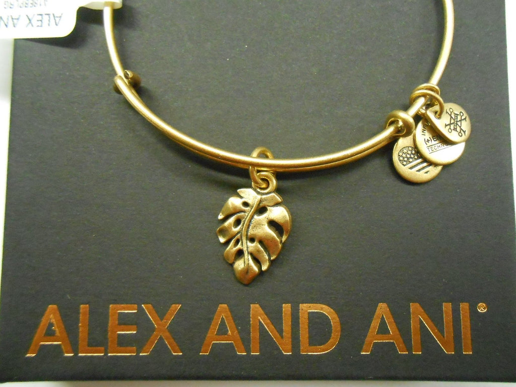 Alex and Ani Women's Palm Leaf Charm Bangle Bracelet, Rafaelian Gold, Expandable