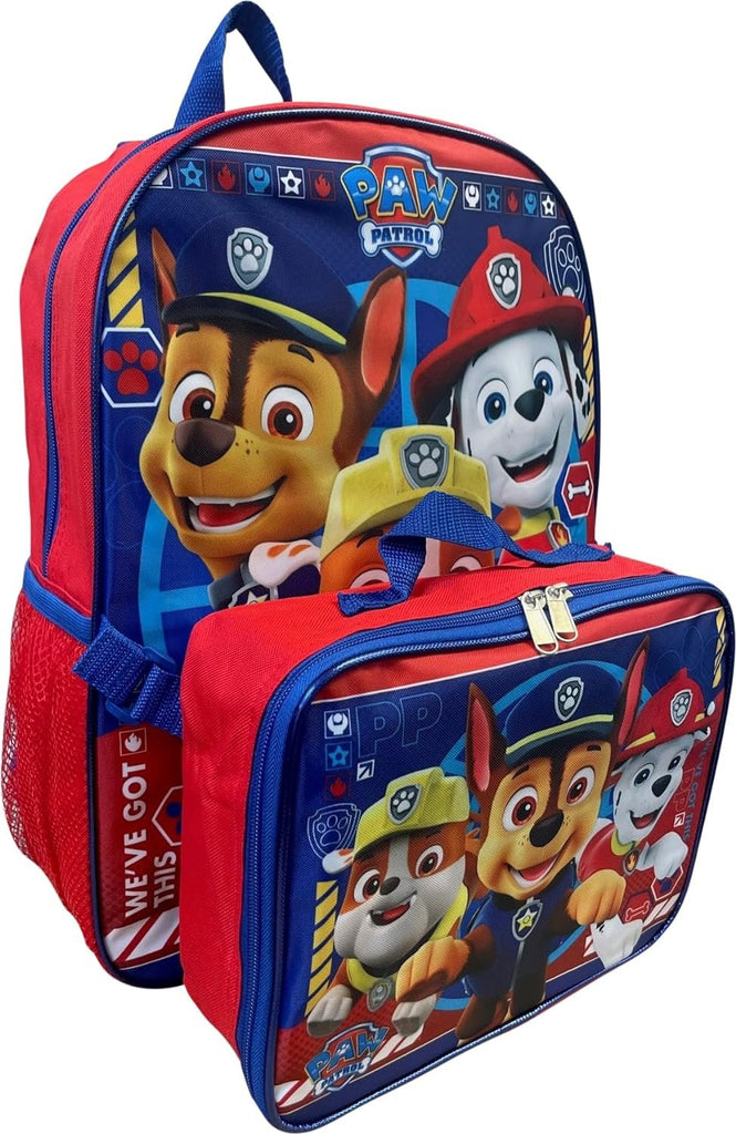 Ruz Paw Patrol Boy's 16 Inch Backpack With Removable Matching Lunch Box Set (Red-Blue)