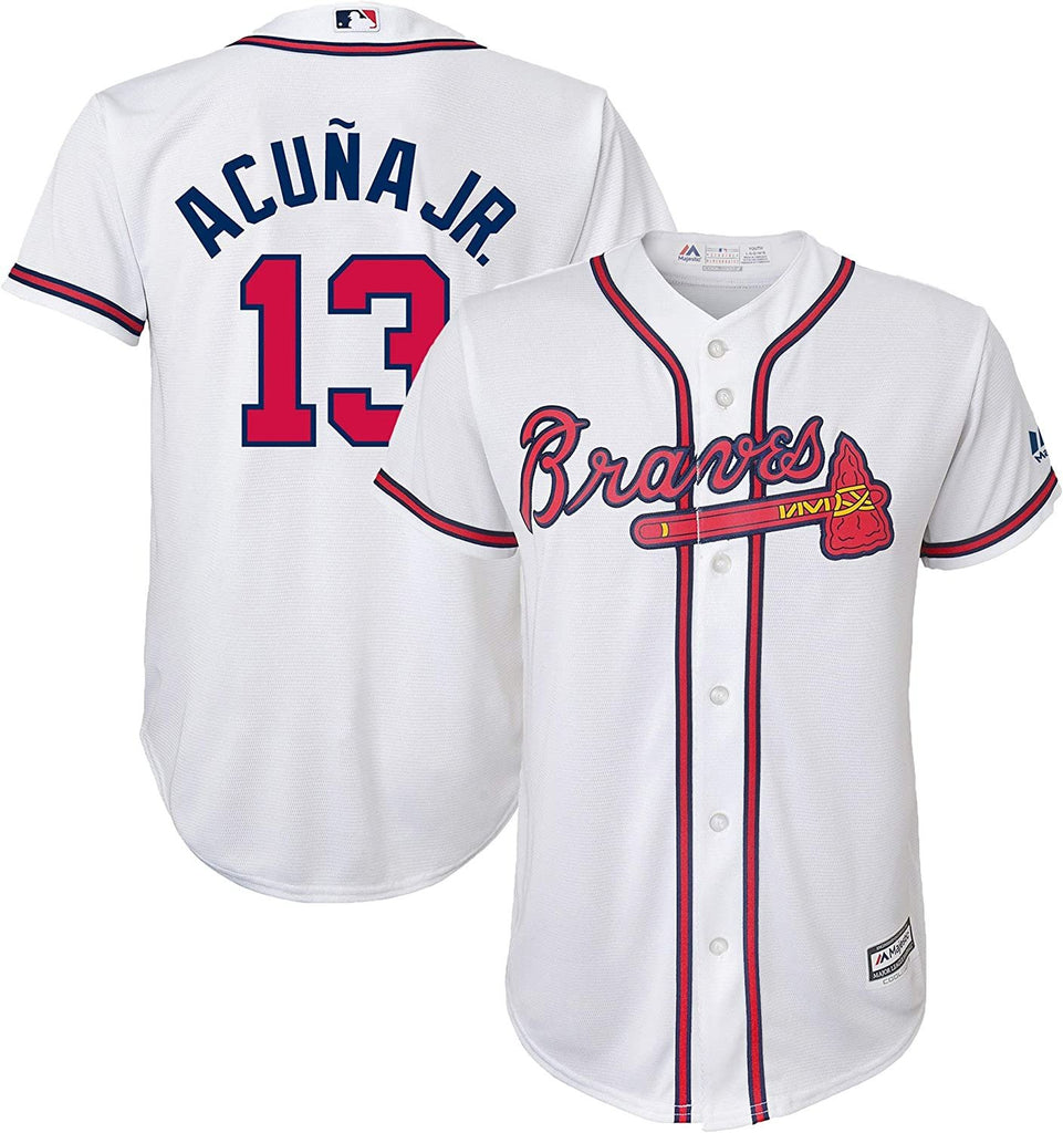 Ronald Acuna Jr. Atlanta Braves #13 White Youth Cool Base Home Replica Jersey