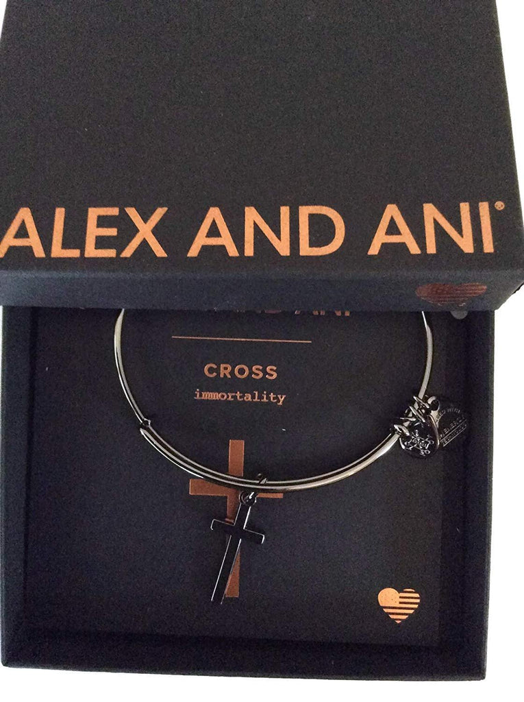 Alex and Ani Cross II Bangle Bracelet Midnight Silver NWTBC