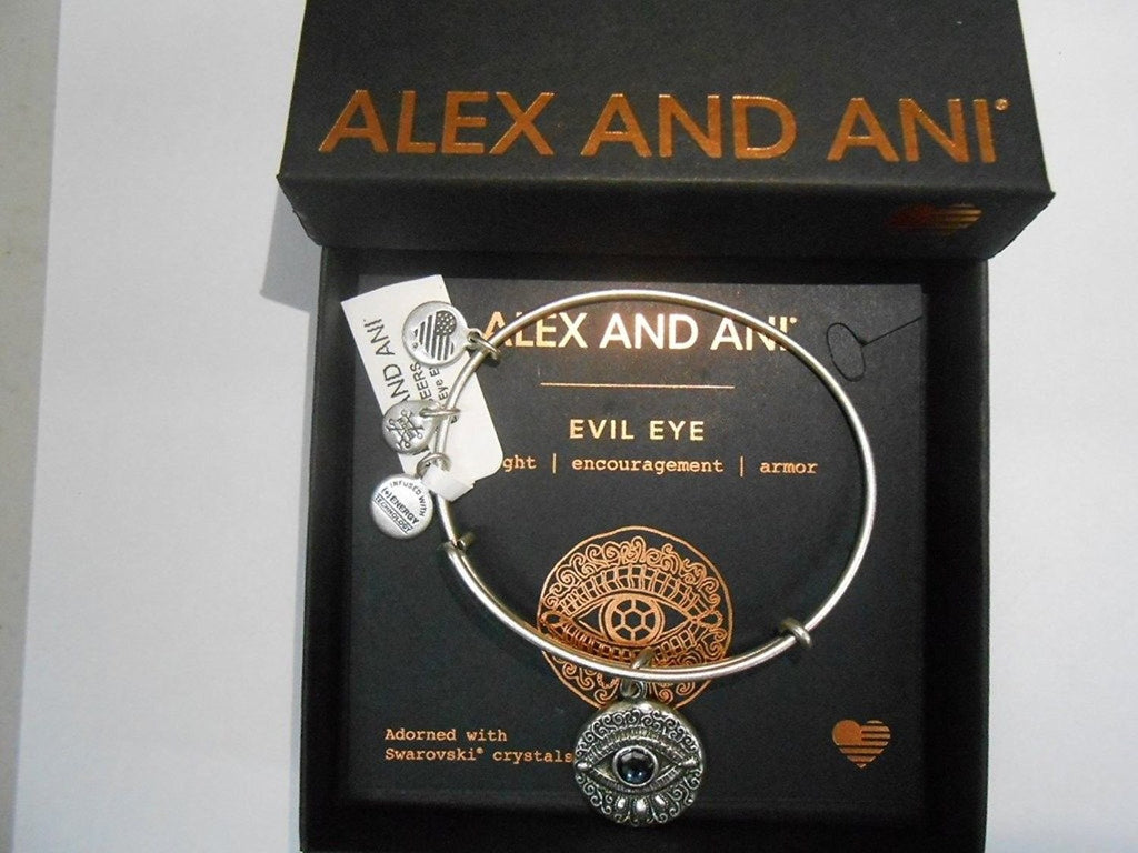 Alex and Ani Evil Eye Bangle Bracelet Rafaelian Silver Finish With Box and Card