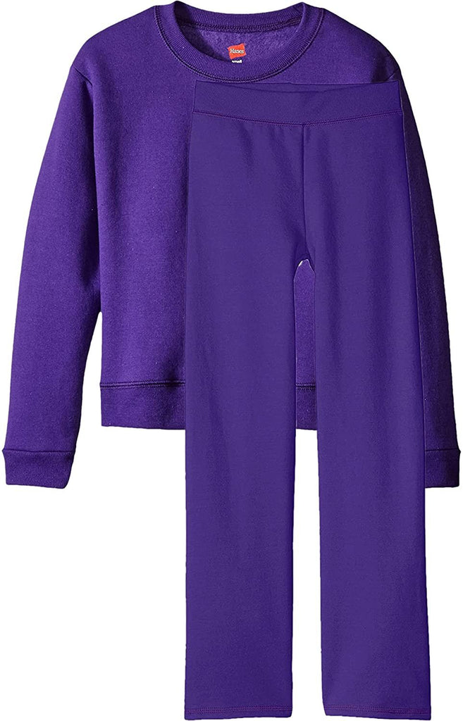 Hanes Girls Sweatshirt and Open Leg Fleece Sweatpant Value Pack, Purple Thora, Large