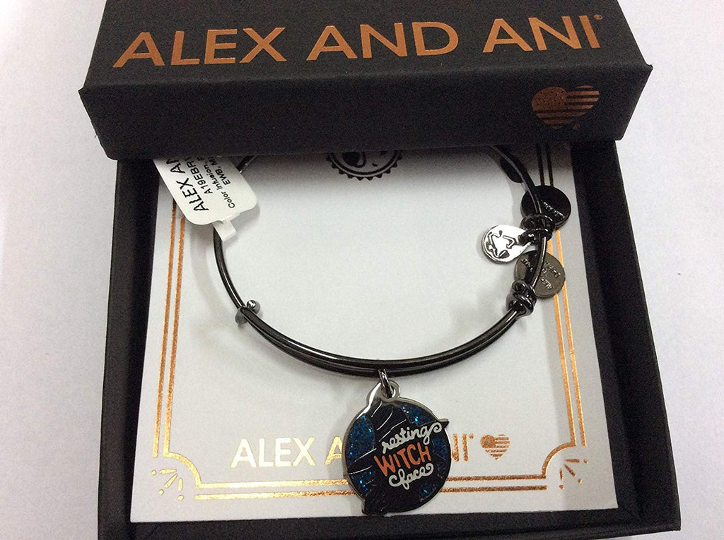 Alex and Ani Women's Color Infusion Resting Witch Face Charm Bangle, Midnight Silver