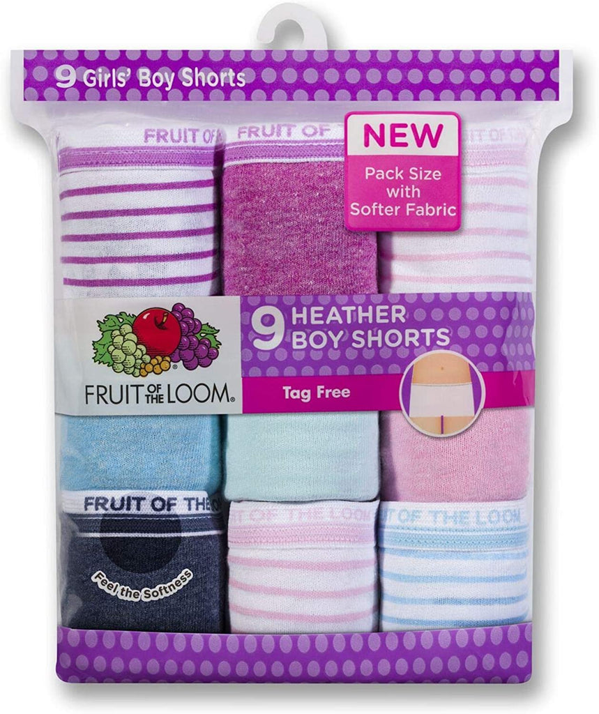 Fruit of the Loom Girl's 9 Pack Boyshort Underwear