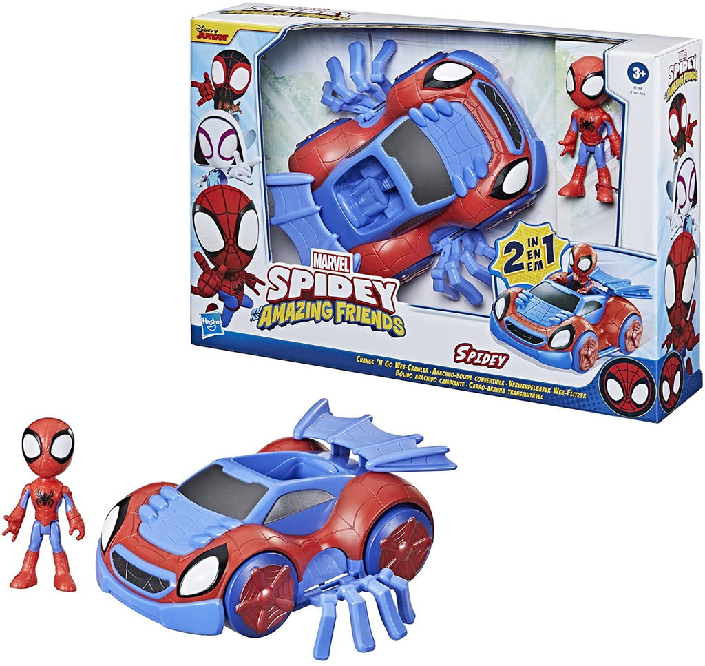 Marvel Spidey and His Amazing Friends Change 'N Go Web-Crawler and Spidey Action Figure, 2-in-1 Vehicle, 4-Inch Figure, for Kids Ages 3 and Up