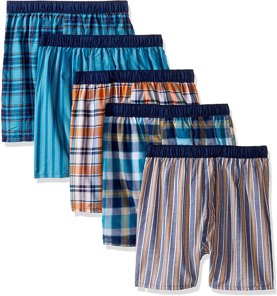 Fruit of the Loom Boys' Woven Boxer, Exposed and Covered Waistband (Pack of 5)