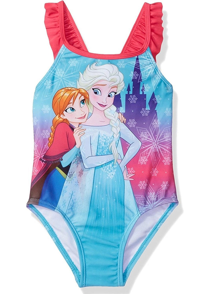 Disney Princess Frozen Elsa and Anna Friends Ruffle Shoulder Baby/Toddler Girls' Frozen One Piece Swim Wear Swimsuit