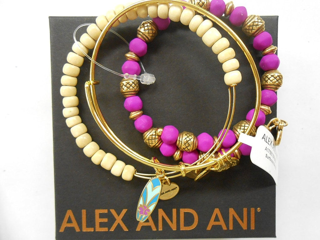 Alex and Ani Surfboard Set of 3 Bangle Bracelets Shiny Gold