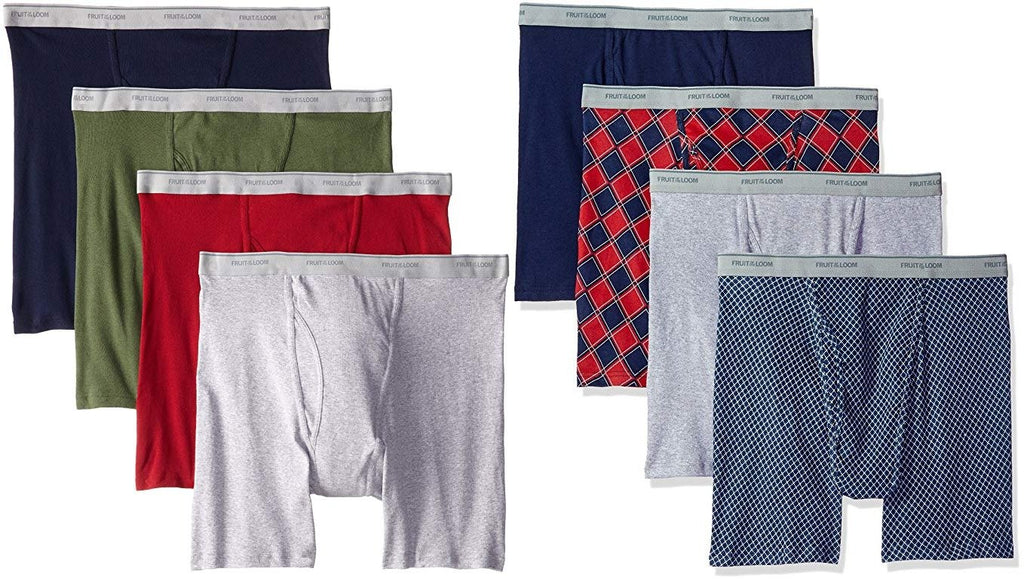 Fruit of the Loom Men's Boxer Briefs Sizes 2X-3X 8-Pack Assorted Cotton