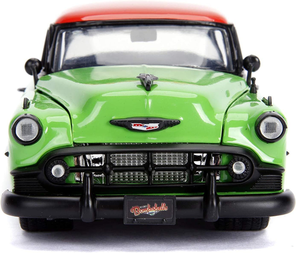 Jada Toys DC Comics Bombshells Poison Ivy & 1953 Chevy Bel Air Die-cast Car, 1:24 Scale Vehicle, 2.75” Collectible Figurine 100% Metal, Green