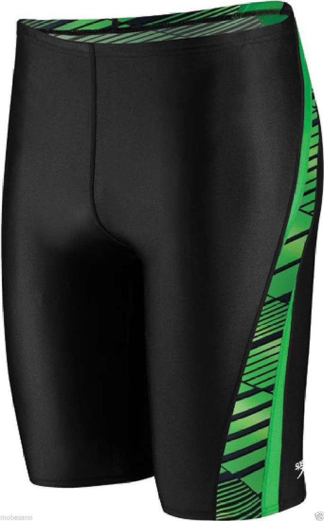 Speedo Boys Variegated Lanes Race Jammer Swimsuit KELLY GREEN Sizes 20-28