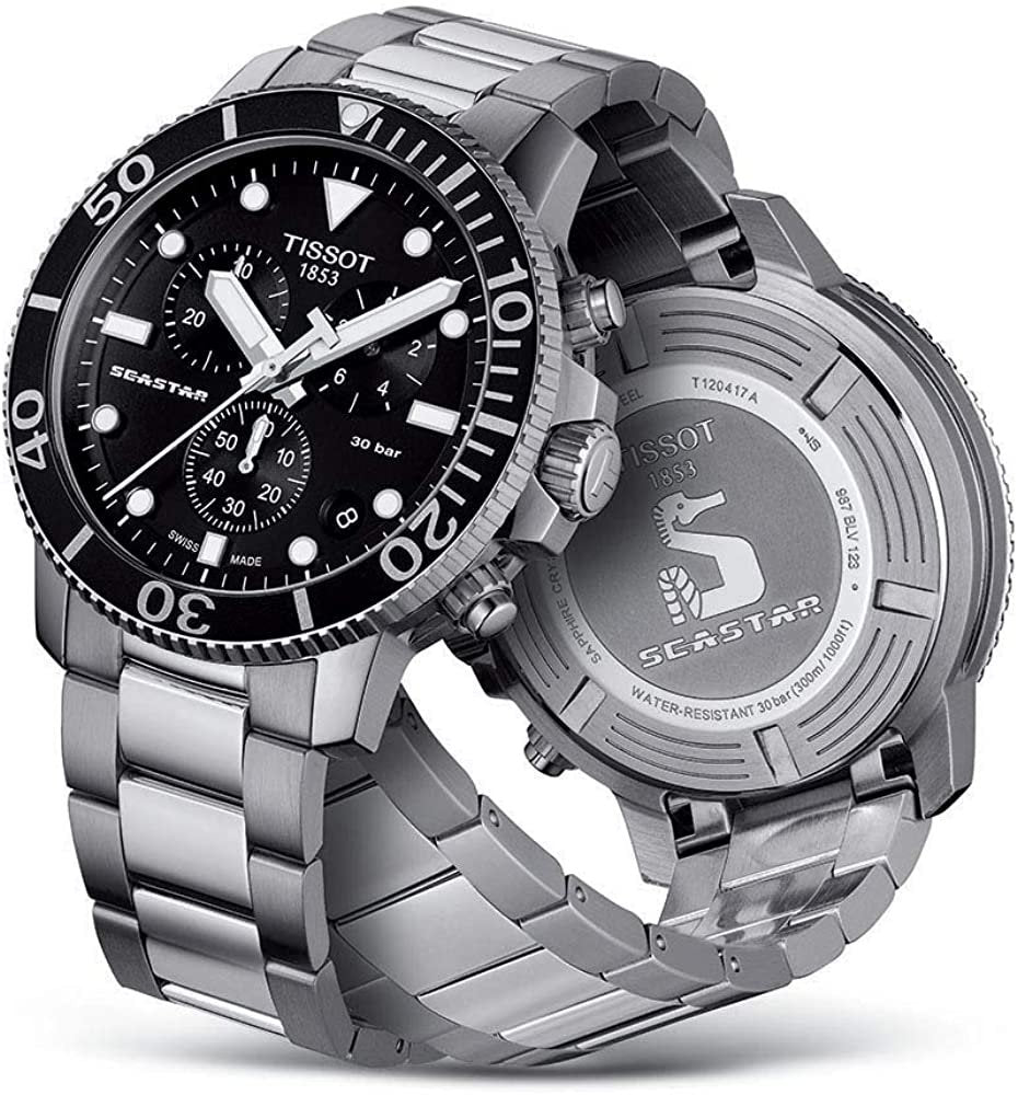 Tissot Men's Seastar 660/1000 Swiss Quartz Stainless Steel Strap, Grey, 22 Casual Watch (Model: T1204171105100)