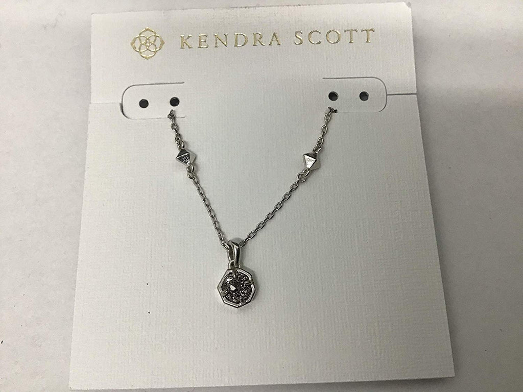 Kendra Scott Nola Short Pendant Necklace in Rhodium Platinum Drusy