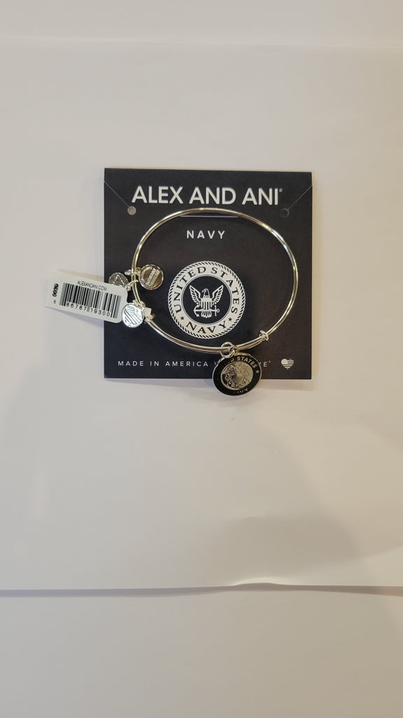 Alex and Ani US Navy II Bangle Bracelet, Shiny Silver, one Size (AS20USNSS)