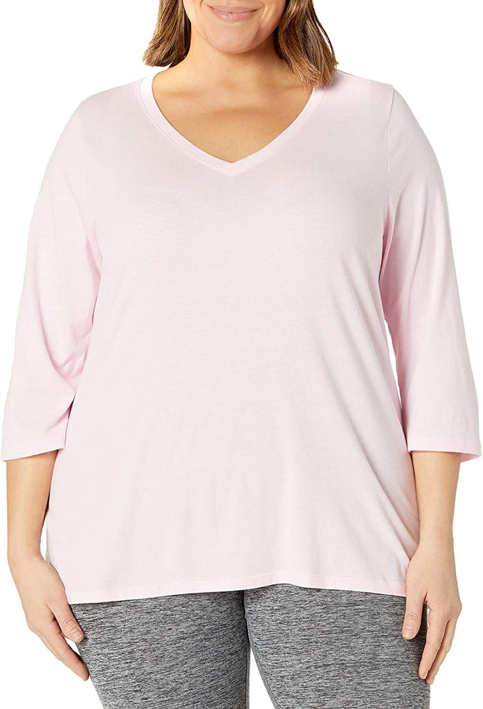 JUST MY SIZE Size Women's Plus Sizeflowy 3/4 Sleeve V-Neck Top