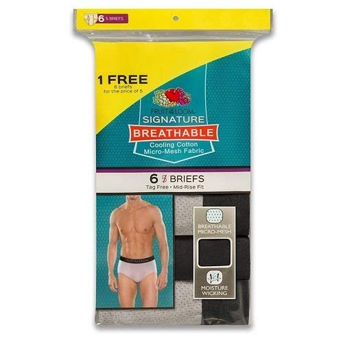 Fruit of the Loom Men's 6-Pack Briefs Breathable Micro Mesh Black/Gray Cotton/Polyester/Spandex Blend