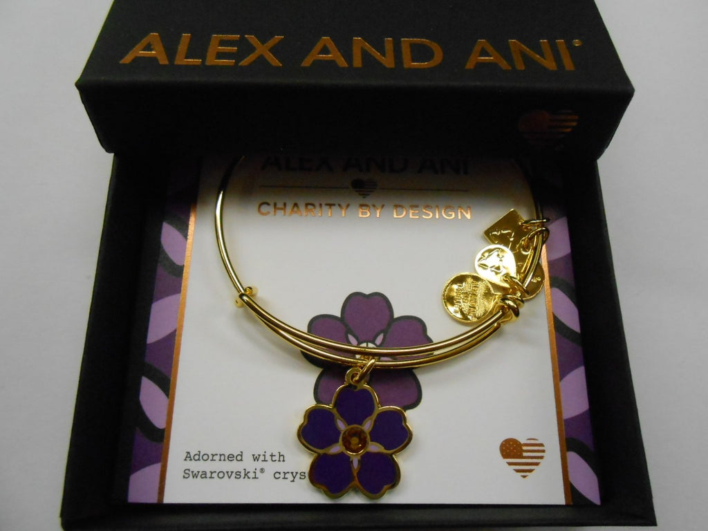 Alex and Ani Women's Charity By Design, Forget Me Not Charm Bangle Bracelet, Shiny Gold, Expandable