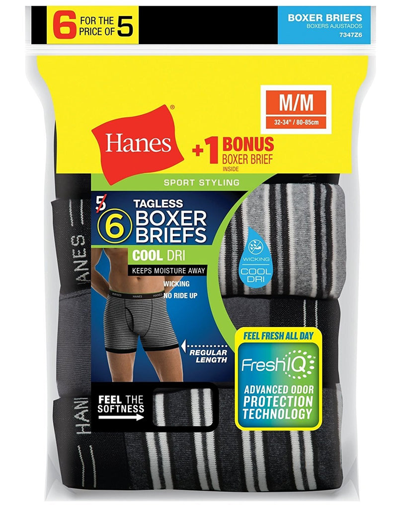 Hanes Men's 6-Pack Striped Sport Boxer Briefs (5 + 1 Free Bonus Pack)