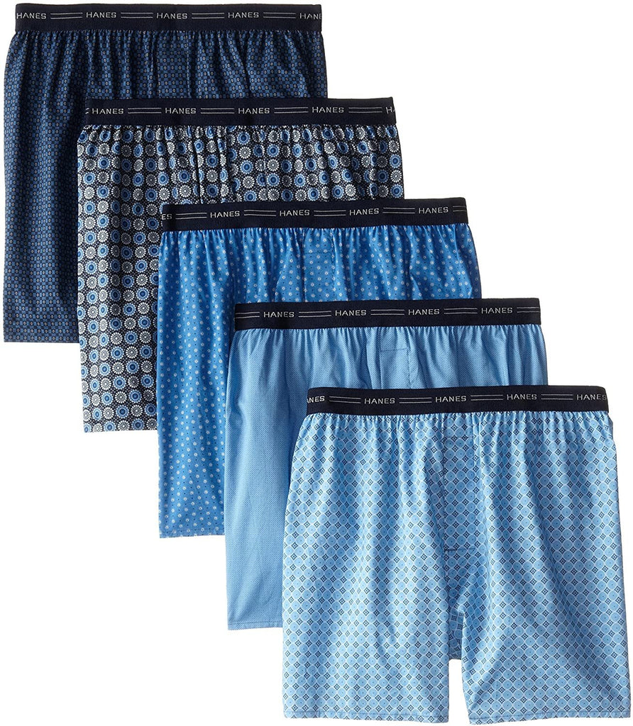 Hanes Men's 5-Pack Printed Woven Exposed Waistband Boxers (Assorted)