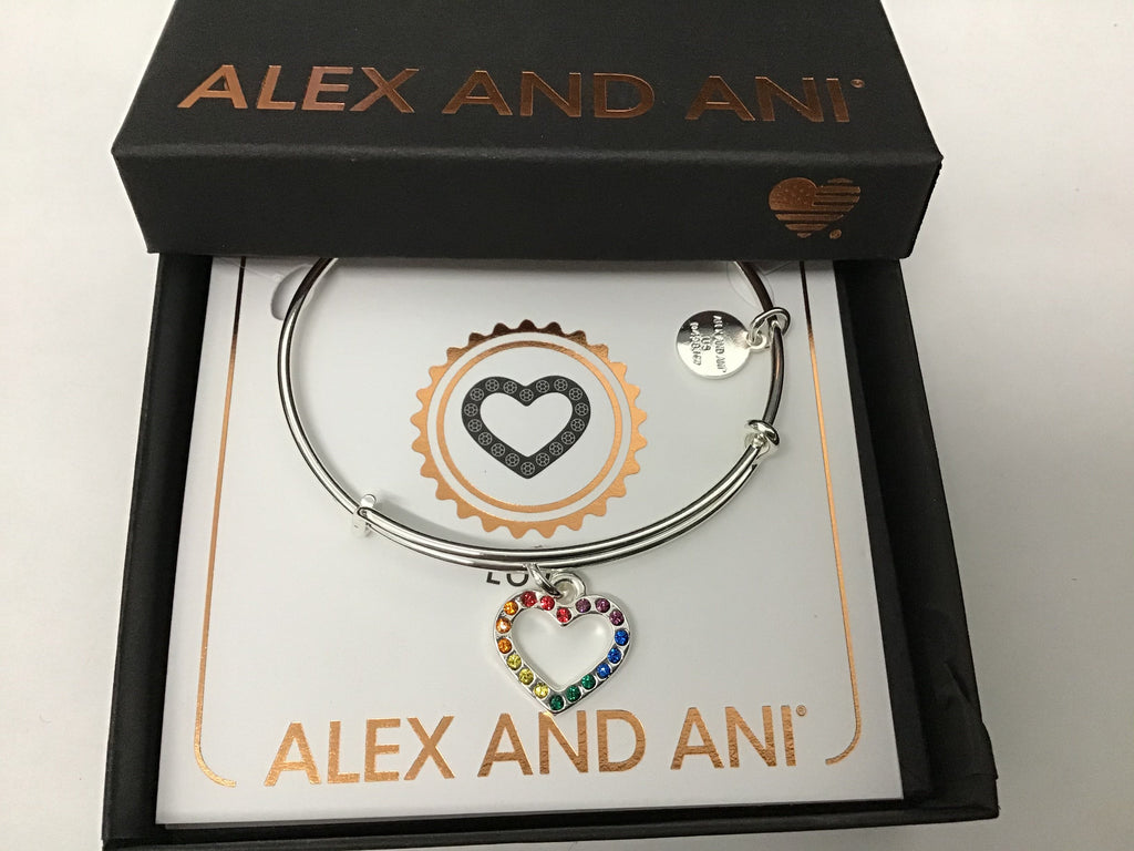 Alex and ANI Crystal Infusion Rainbow Heart Bangle Bracelet Silver One Size