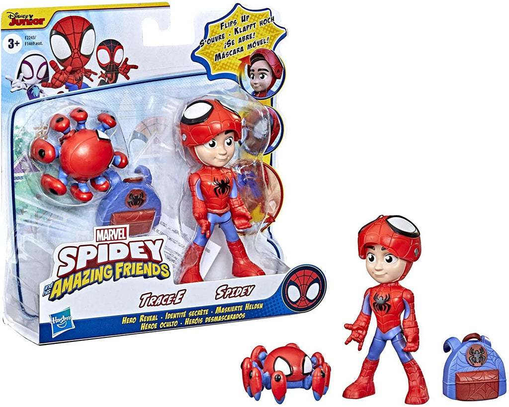 Marvel Spidey and His Amazing Friends Hero Reveal 2-Pack, 4-Inch Scale-Action Figures,-Mask Flip Feature, Spidey and Trace-E, 3 And Up