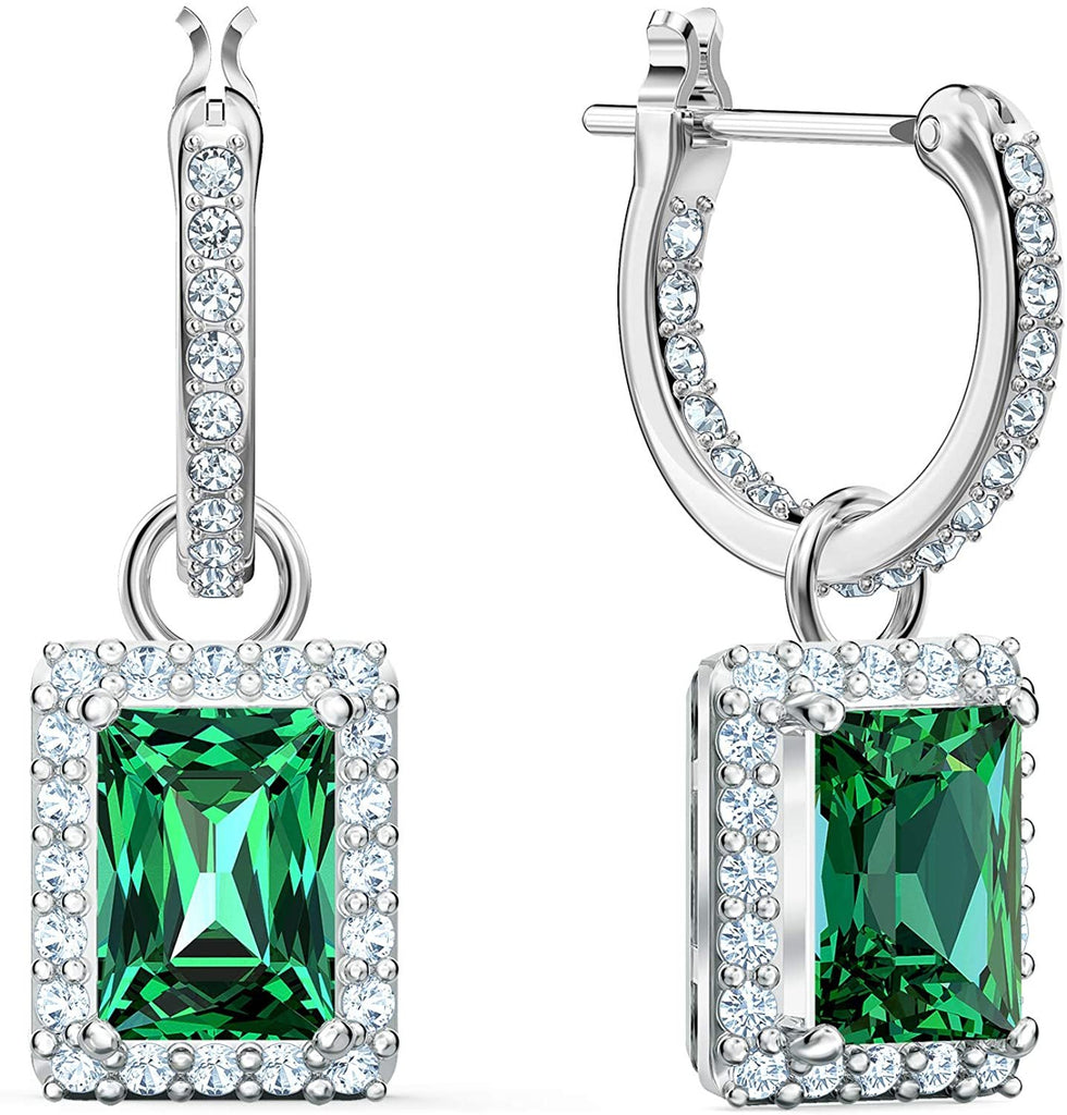 Swarovski Angelic Rectangular Pierced Earrings, Green, Rhodium plated