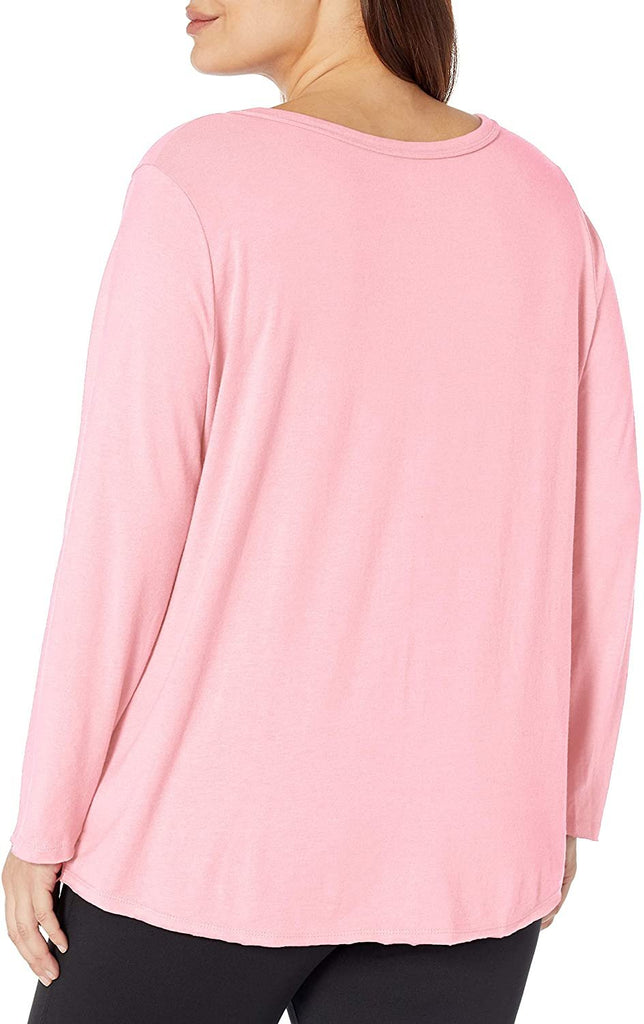 JUST MY SIZE Women's Plus Size Split Neck Long Sleeve Tee