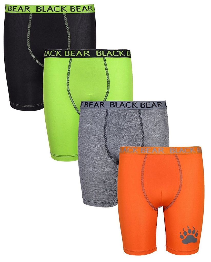 Black Bear Boysâ€™ Performance Dry-Fit Compression Long Boxer Brief (Pack of 4)