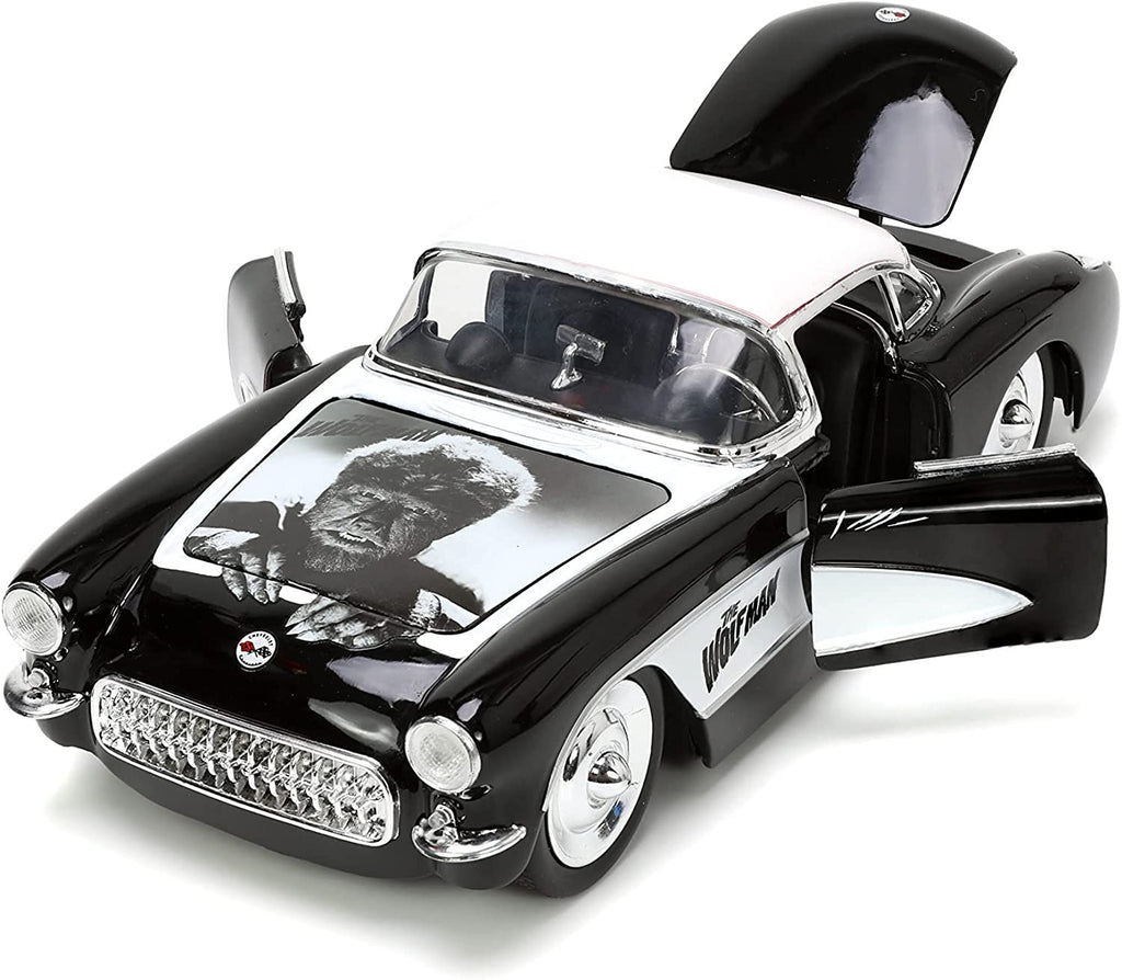 Universal Monsters 1:24 1957 Chevy Corvette Die-cast Car & 2.75" Wolfman Figure, Toys for Kids and Adults