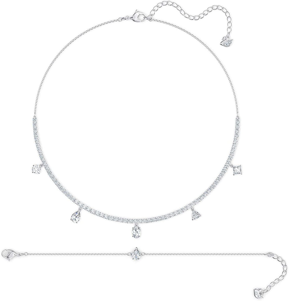 Swarovski Tennis Deluxe Mixed Rhodium Plated Necklace and Bracelet Jewelry Set