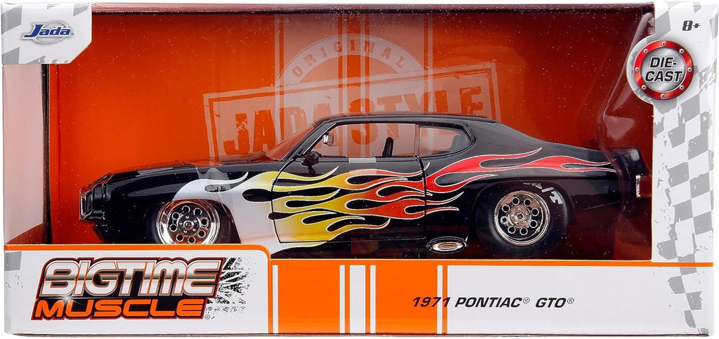 Big Time Muscle 1:24 1971 Pontiac GTO Die-Cast Car, Toys for Kids and Adults(Black Flames)