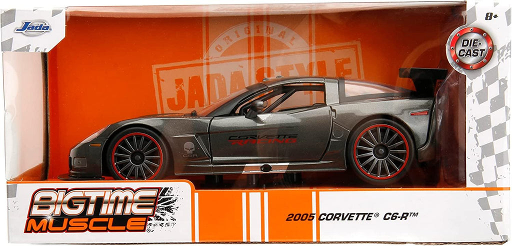 Big Time Muscle 1:24 2005 Chevy Corvette C6R Die-cast Car Charcoal Grey, Toys for Kids and Adults