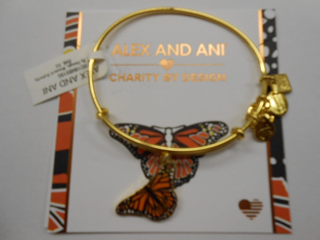 Alex and Ani Women's Charity By Design, Monarch Butterfly Charm Bangle Bracelet, Shiny Gold, Expandable