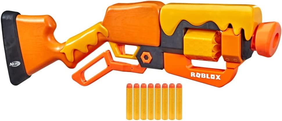 NERF Roblox Adopt Me!: Bees! Lever Action Dart Blaster, Rotating 8-Dart Drum, 8 Elite Darts